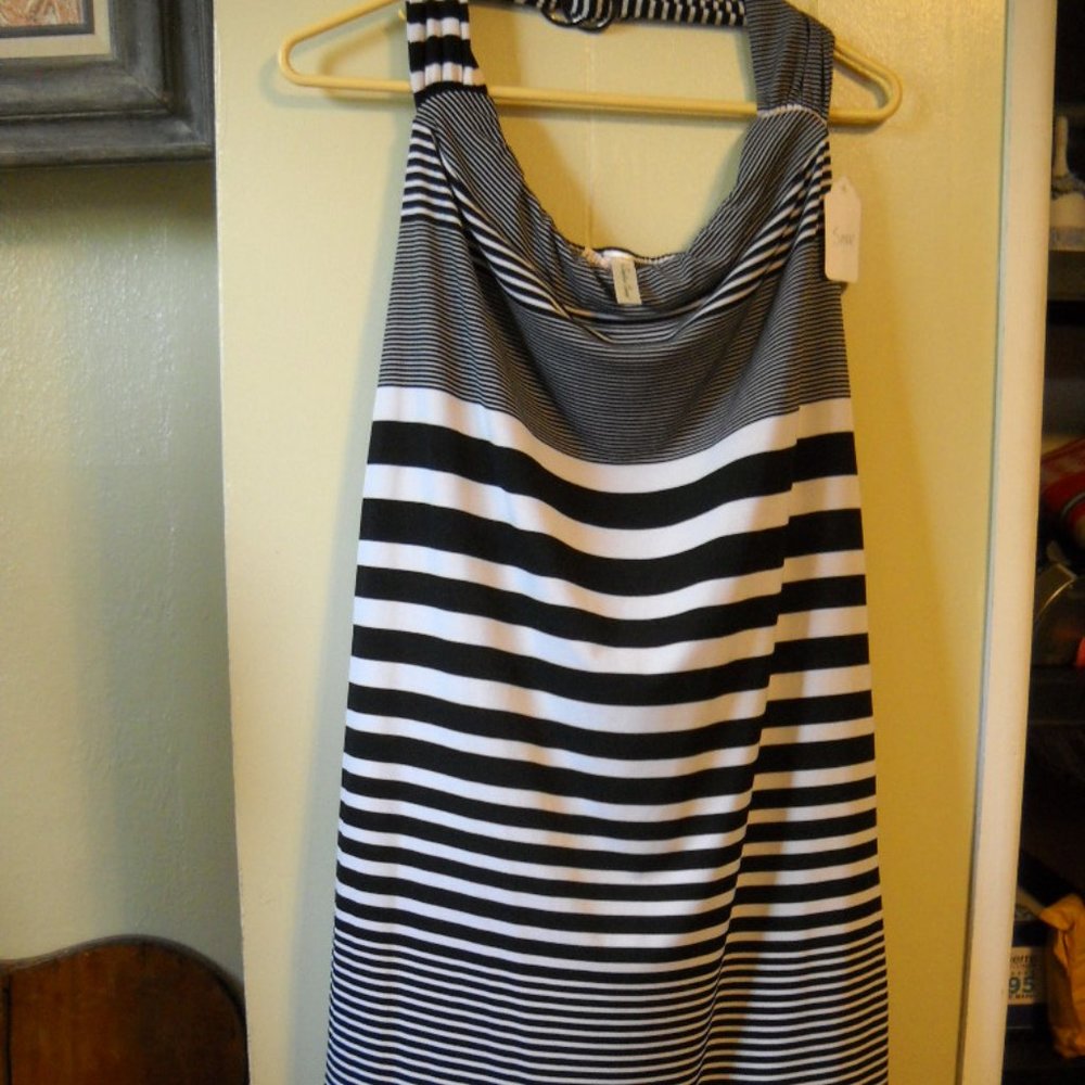 Black and white striped halter dress